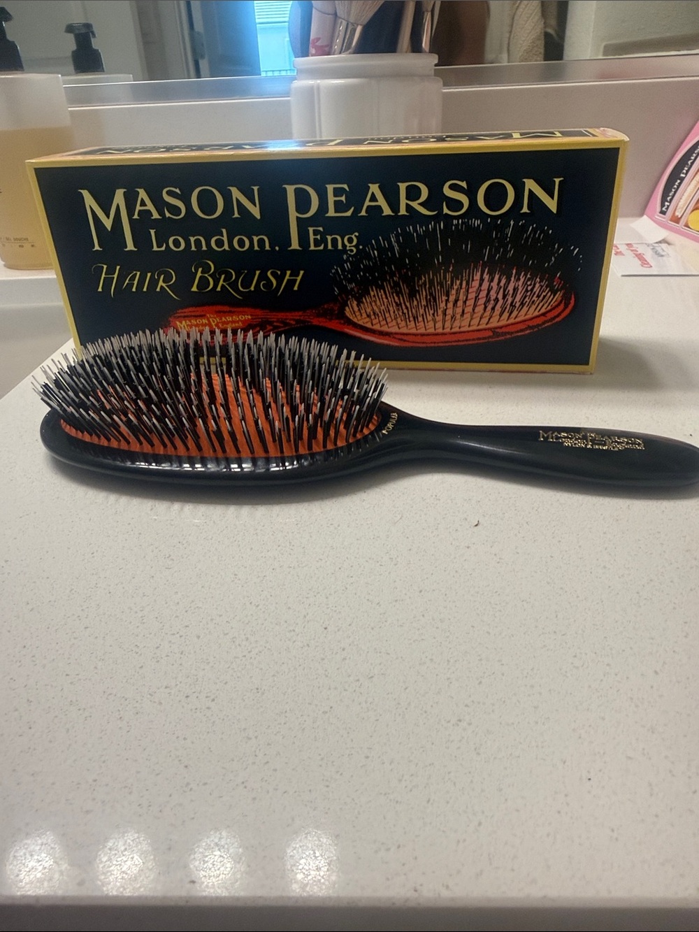 Mason Pearson Black and Orange Mixed-Bristle Paddle Brush